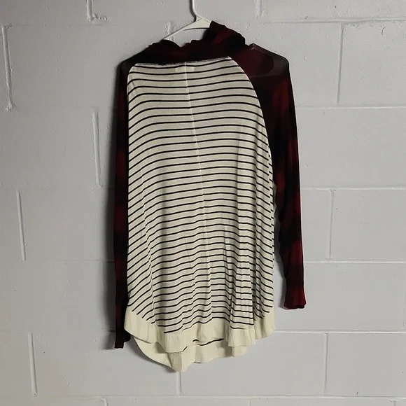Maurices Black and White Striped Sweater with Red Plaid Accents - Picture 2 of 3